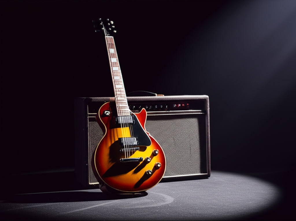 Guitar and amplifier on stage